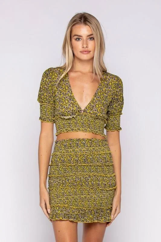 Julia Lemongrass Floral Print Smocked Two-Piece Mini Dress