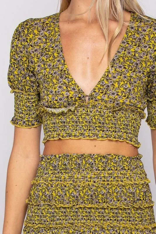 Julia Lemongrass Floral Print Smocked Two-Piece Mini Dress