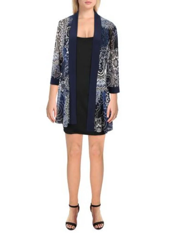 Womens Mesh Printed Duster Blazer