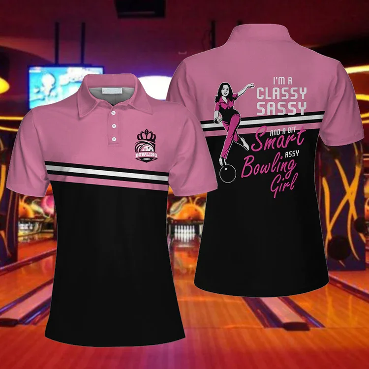 I'M A Classy Sassy Bowling Girl Black And Pink Bowling Short Sleeve Women Polo Shirt, Bowling Gift For Ladies Coolspod