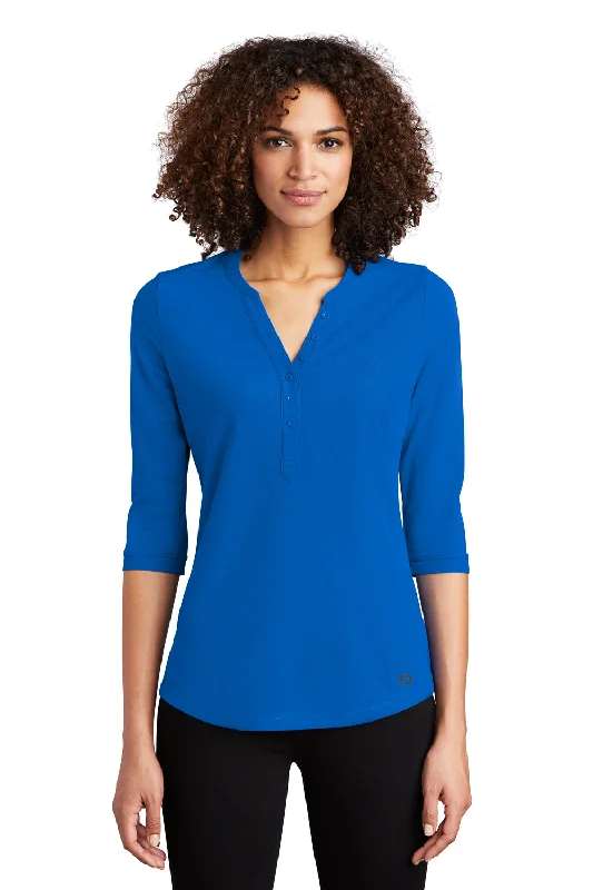 Ogio Womens Jewel Moisture Wicking 3/4 Sleeve Polo Shirt - Electric Blue