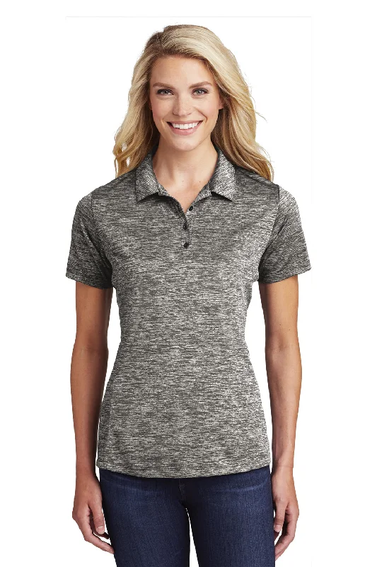 Sport-Tek Womens Electric Heather Moisture Wicking Short Sleeve Polo Shirt - Black Electric