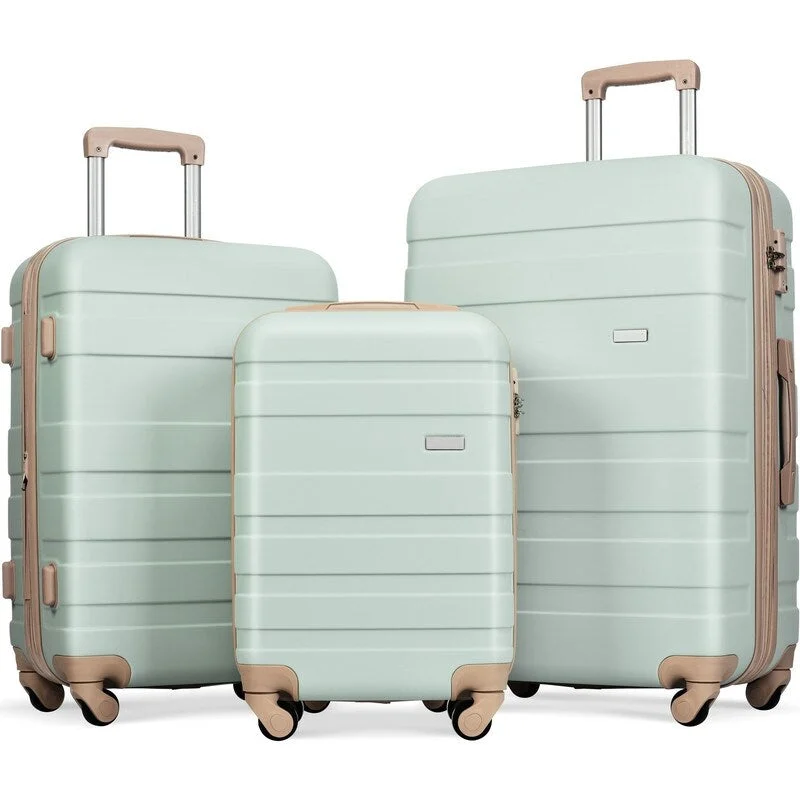 Luggage trolley organizers to hold small items like keys and phones3pcs Luggage Sets, Expandable ABS Grey Green Suitcase sets with TSA Lock(20"24"28")