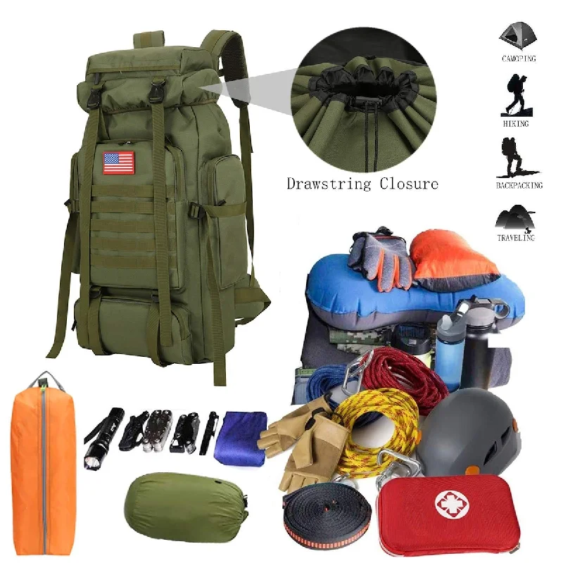 Portable shoe bags to keep footwear separate in suitcases70l Hiking Backpack for Men Waterproof Military Camping Rucksack Travel Daypack
