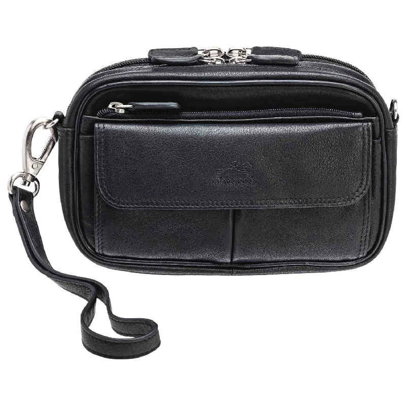 Leather luggage handles for a comfortable and stylish gripMancini Leather Compact Unisex Bag, 8" x 3" x 5.5", Black