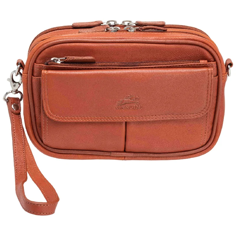 Luggage trolley organizers to hold small items like keys and phonesMancini Leather Compact Unisex Bag, 8" x 3" x 5.5", Cognac