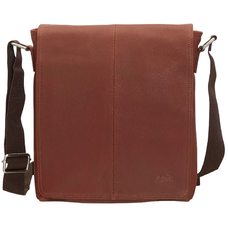 Magnetic luggage labels that can be easily changed or removedMancini Leather Messenger Style Unisex Bag for Tablet/ E-reader, 10.25" x 3" x 12", Cognac