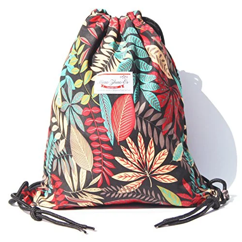 Travel document holders with multiple slots for passports and ticketsAlpaca Go Drawstring Bag Water Resistant Floral Leaf Lightweight Gym Sackpack for Hiking Yoga Gym Swimming Travel Beach (B - Black)