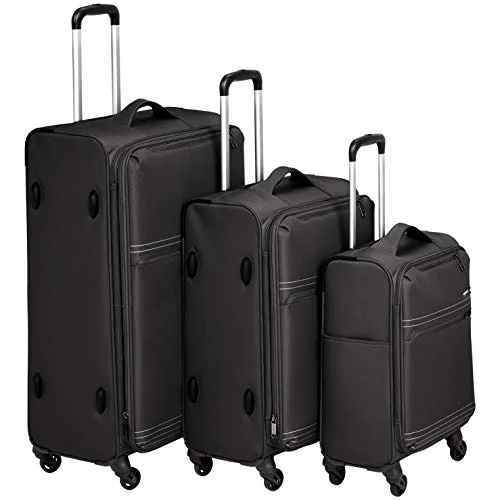 Travel garment hangers that are foldable for easy packingAmazonBasics Lightweight Softside Spinner - 3-Piece Set (22", 27", 32"), Black