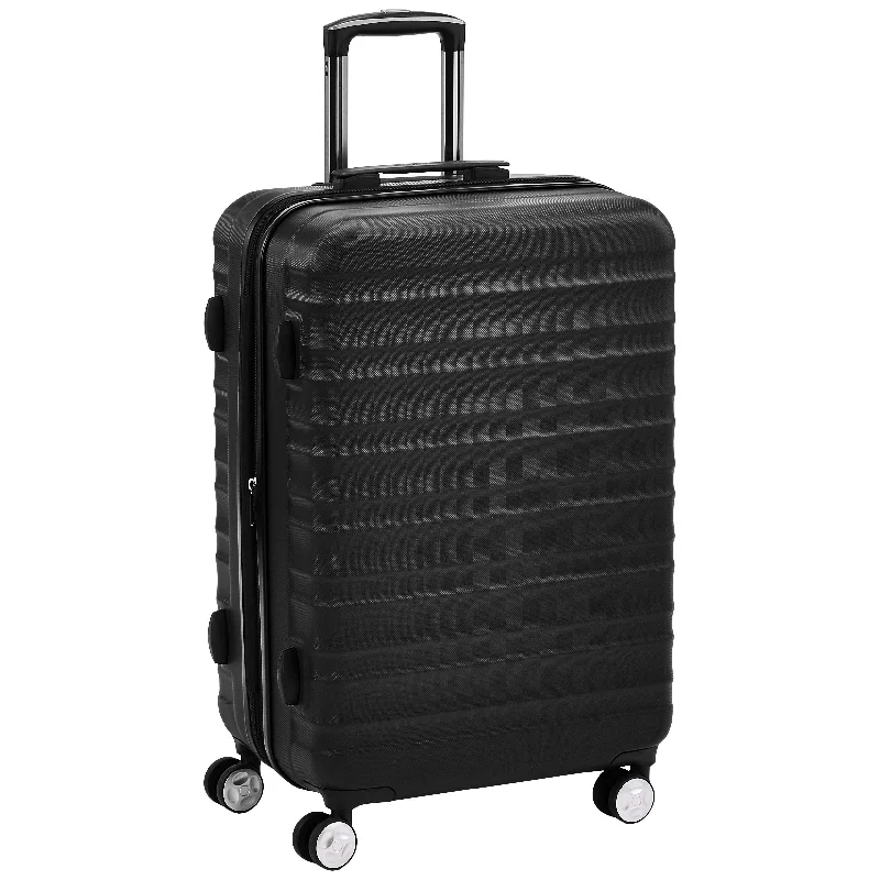 Earplugs and eye masks set for a good sleep during long - haul flightsAmazonBasics Premium Luggage, Hardside Spinner Travel Suitcase with Wheels - Black