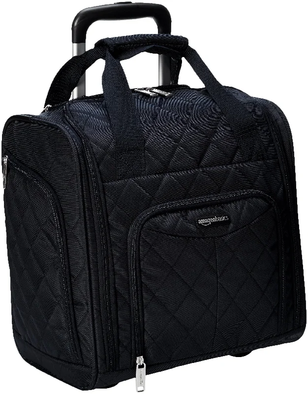Compression packing bags to save space in travel backpacksAmazonBasics Underseat Carry-On Rolling Travel Luggage Bag - Black Quilted