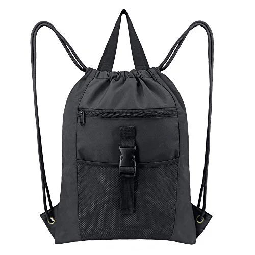 Lightweight luggage tags with personalized names and contact info for easy identificationBeeGreen Black Drawstring Backpack Bag Large 18"L x 13.6"W Gym Sports String Bags with Inside Pouch Waterproof Cinch Bag Sackpack with Mesh Zipper Pockets for Teens Girls Boys