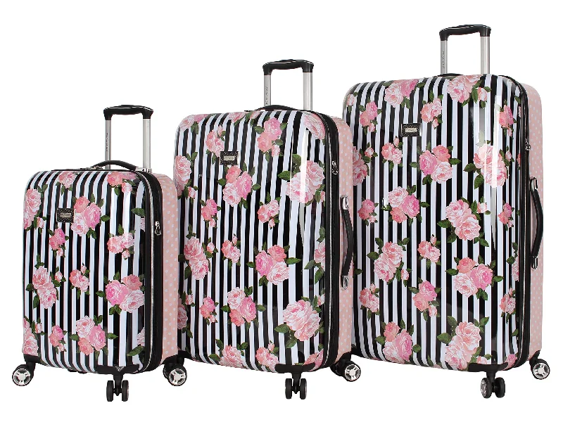 Lightweight luggage tags with personalized names and contact info for easy identificationStripe Roses 3Pc Hardside Expandable Spinner Set (20/26/30)