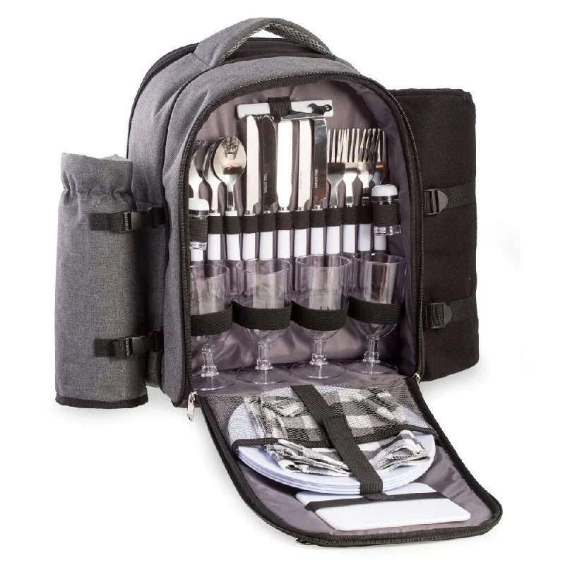 Luggage trolley organizers to hold small items like keys and phonesBey Berk Alex Black and Grey Canvas Picnic Backpack With Stainless Steel Utensils