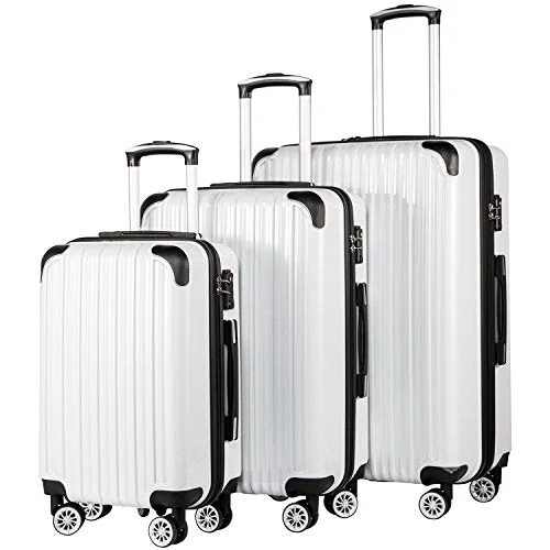 Waterproof luggage covers for protection against rain on outdoor tripsCoolife Luggage Expandable 3 Piece Sets Pc+Abs Spinner Suitcase 20 Inch 24 Inch 28 Inch (White