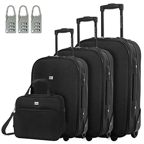 Leather luggage handles for a comfortable and stylish gripDavidjones Vintage Print 4 Piece Luggage Set-Black