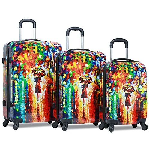 Waterproof luggage covers for protection against rain on outdoor tripsDejuno 3-Piece Lightweight Hardside Spinner Upright Luggage Set, Parisian Nights