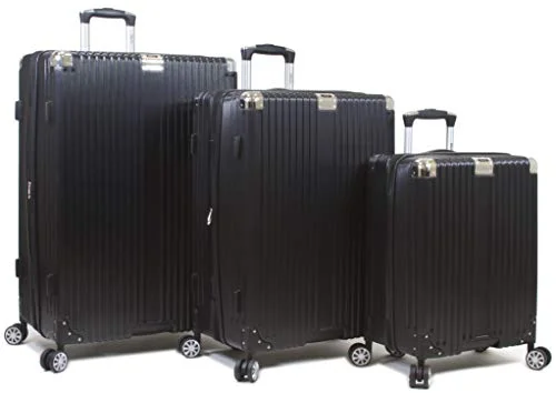 Luggage straps with buckle closures to secure overstuffed bagsDejuno Moda Scratch Resistant 3-Piece Hardside Spinner Luggage Set-Black