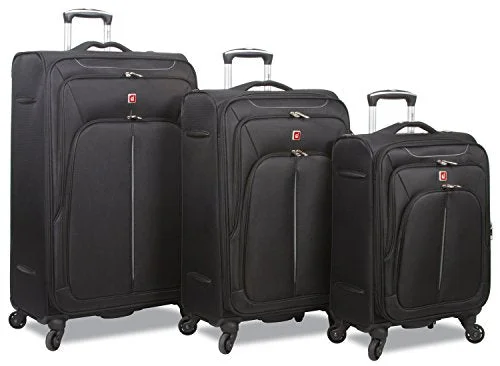 Charging station travel adapters with multiple USB ports for powering devices on the goDejuno Summit Lightweight 3-Piece Spinner Luggage Set, Black