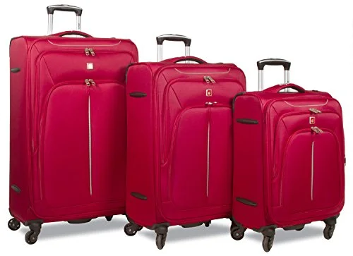 Luggage trolley organizers to hold small items like keys and phonesDejuno Summit Lightweight 3-Piece Spinner Luggage Set, Red