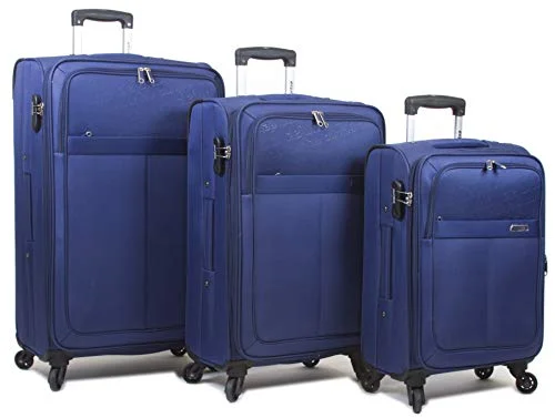 Charging station travel adapters with multiple USB ports for powering devices on the goDejuno Tuscany 3-Piece Lightweight Spinner Luggage Set-Navy
