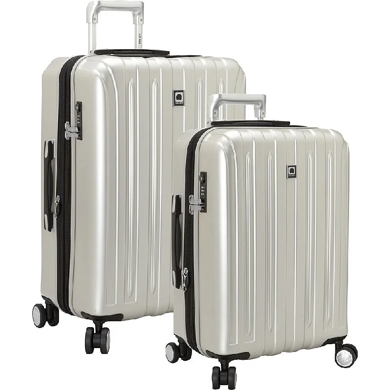 Leather luggage handles for a comfortable and stylish gripDelsey Luggage Titanium 2 Piece Hardside Spinner Carry on and Check in Set, One Size, Silver Leather luggage handles for a comfortable and stylish gripDelsey Luggage Titanium 2 Piece Hardside Spinner Carry on and Check in Set, One Size, Silver