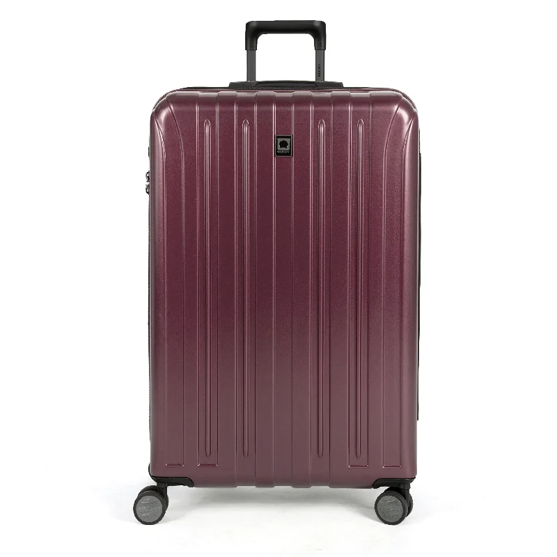 Charging station travel adapters with multiple USB ports for powering devices on the goDELSEY Paris Luggage Checked-Large, Purple