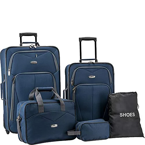 Luggage scales with digital display for accurate weight measurement at homeElite Luggage Whitfield 5 Piece Softside Lightweight Rolling Luggage Set (Navy)