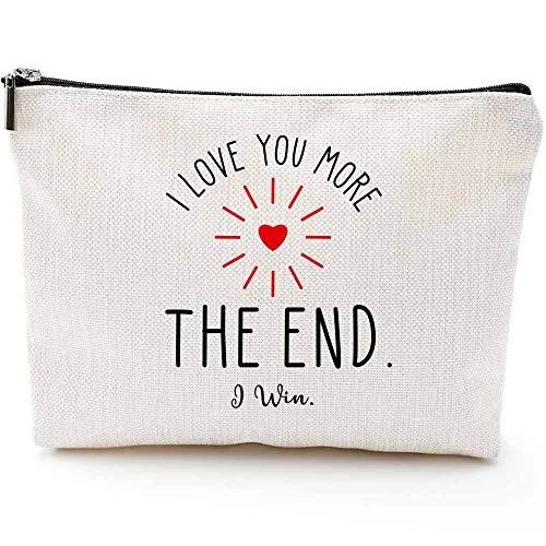 Leather luggage handles for a comfortable and stylish gripGifts for Wife Girlfriend Birthday-I Love You More,The End I Win- Gifts for Girlfriend Boyfriend Couple Wedding Gifts from Wifey Hubby Makeup Bag for Her Presents