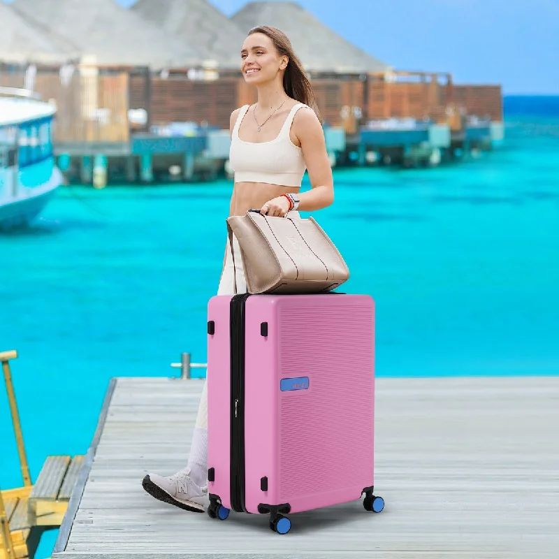 TSA-approved combination locks for luggage security during international travelHardside Luggage Spinner Suitcase Sets with TSA Lock (20 24 28)", Pink