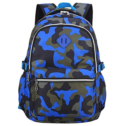 Leather luggage handles for a comfortable and stylish gripLadyzone Camo School Backpack Lightweight Schoolbag Travel Camp Outdoor Daypack (Camouflage Blue（NS）)
