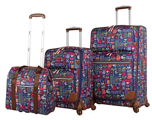 Hanging toiletry bags with multiple compartments for bathroom essentialsLily Bloom Luggage 3 Piece Softside Spinner Suitcase Set Collection (Geo Critter)