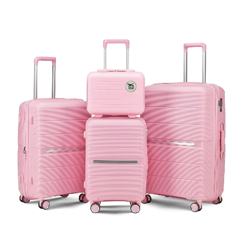 TSA-approved combination locks for luggage security during international travelLuggage 4 Piece Set, PP Expandable Hardside Lightweight Luggage Set Clearance Suitcases (14/20/24/28) Pink