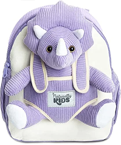 Neck pillows with memory foam for comfortable in - flight or car ridesNaturally KIDS Medium Dinosaur Backpack - Dinosaur Toys for Kids 5-7 - Kids Backpack for Girls w Stuffed Animal - Gifts for 6 Year Old Boy - w Pockets & Reflective Logo - Backpack w Purple Triceratops