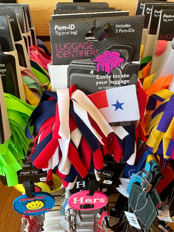 Luggage trolley organizers to hold small items like keys and phonesPOM-ID Luggage Identifier (Red/White/Blue) Luggage trolley organizers to hold small items like keys and phonesPOM-ID Luggage Identifier (Red/White/Blue)