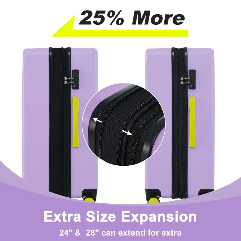 Compression packing bags to save space in travel backpacksPurple Contrast Color 3 Piece Luggage Hardside Expandable Suitcase Sets Lightweight Durable Suitcase Double Wheels with TSA Lock