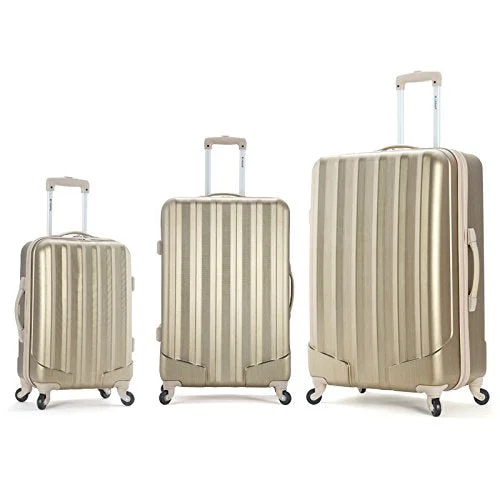 Leather luggage handles for a comfortable and stylish gripRockland Luggage 3 Piece Metallic Upright Set, Bronze, Medium