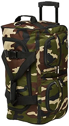 Hanging toiletry bags with multiple compartments for bathroom essentialsRockland Rolling Duffel Bag, Camouflage, 22-Inch