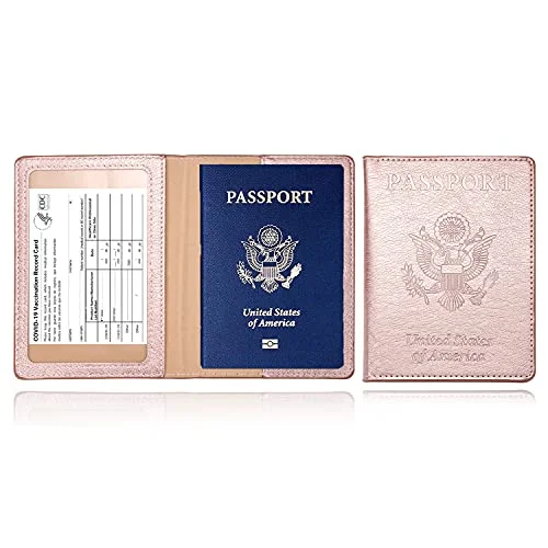 Waterproof luggage covers for protection against rain on outdoor tripsSAM & LORI Vaccine Card Protector Holder with Passport Holder Case, PU Leather Wallets Passport Cover and CDC Vaccine Card Slot Combo Rose gold