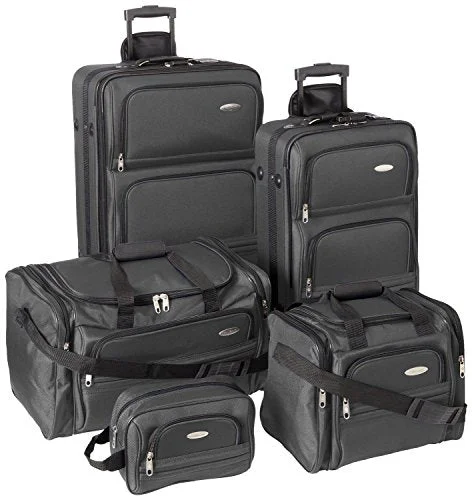 Leather luggage handles for a comfortable and stylish gripSamsonite Outpost 5 Piece Nested Luggage Set (Charcoal)