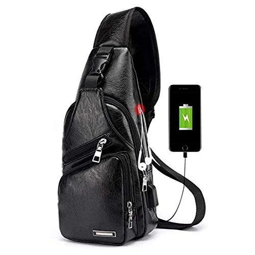 Portable shoe bags to keep footwear separate in suitcasesSeoky Rop Men's Leather Sling Bag Chest Crossbody Shoulder Bag with USB Charging Port Black