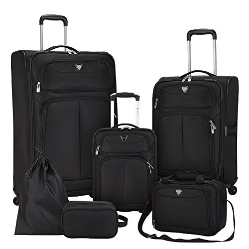 Expandable packing cubes sets in various sizes for organized suitcase packingTravelers Club Luggage Hartford 6-Piece Softside Luggage Set, Black