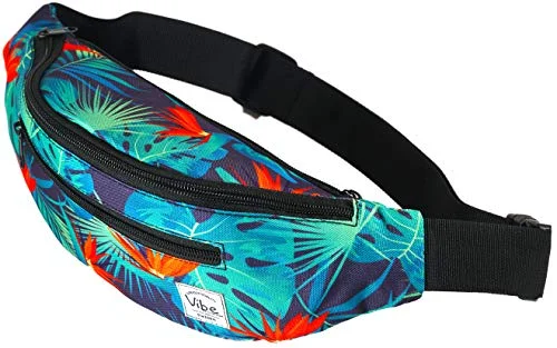 Waterproof luggage covers for protection against rain on outdoor tripsVibe Festival Gear Fanny Pack for Men Women - Many Prints - Black Holographic Silver Gold Cute Waist Bag for Festival Rave Hiking Running Cycling