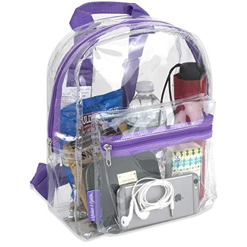 Waterproof luggage covers for protection against rain on outdoor tripsWater Resistant Clear Mini Backpacks for School, Beach - Stadium Approved Bag with Adjustable Straps (Purple)
