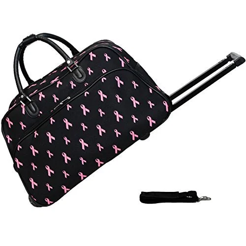 Hanging toiletry bags with multiple compartments for bathroom essentialsWorld Traveler 21-Inch Carry-On Rolling Duffel Bag, Pink Ribbon