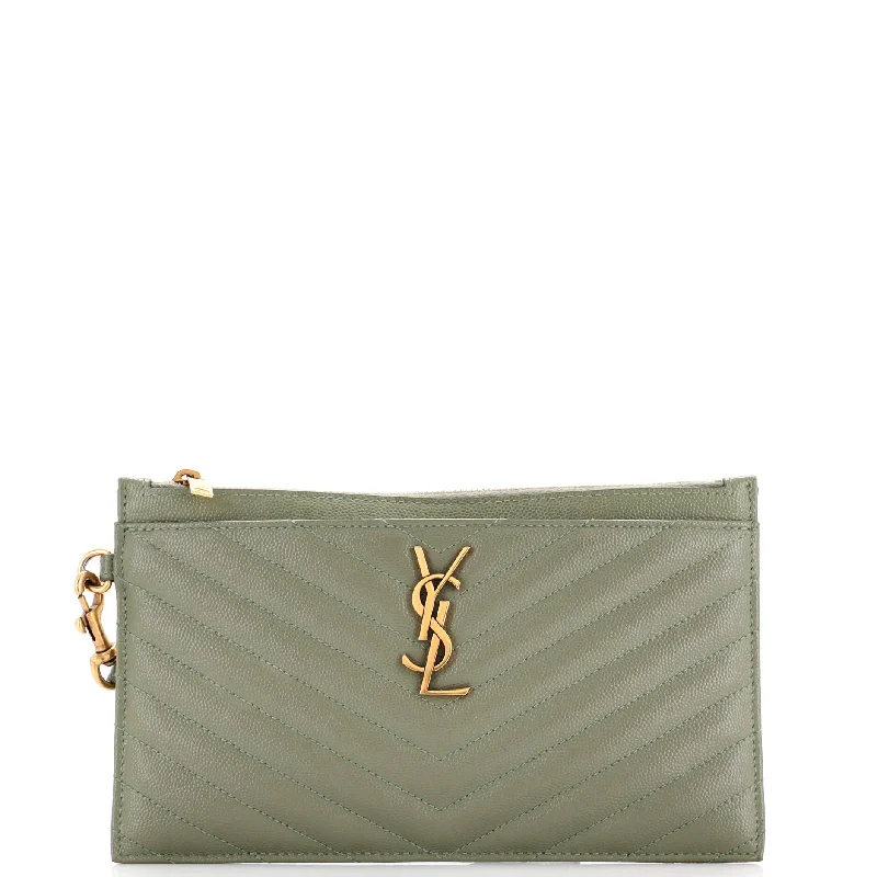 Women's money clip in gold - tone metalClassic Monogram Zip Bill Pouch Matelasse Chevron Leather Large Women's money clip in gold - tone metalClassic Monogram Zip Bill Pouch Matelasse Chevron Leather Large