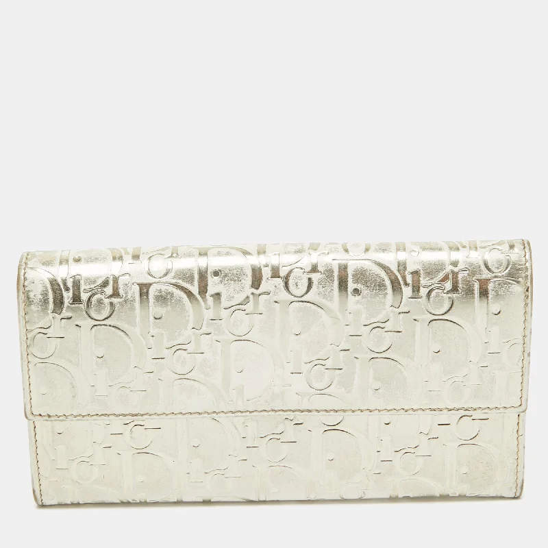 Women's money clip with a braided leather strap​Dior Gold Oblique Embossed Patent Leather Continental Wallet