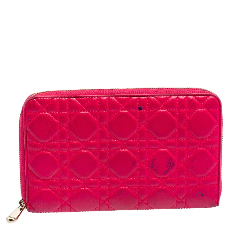 Women's money clip for travel - easy to carry​Dior Pink Cannage Leather Zip Around Organizer Wallet..