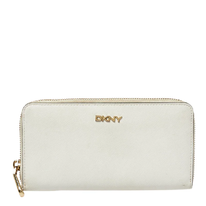 Women's money clip with a double - sided design​Dkny White Saffiano Leather Zip Around Continental Wallet..