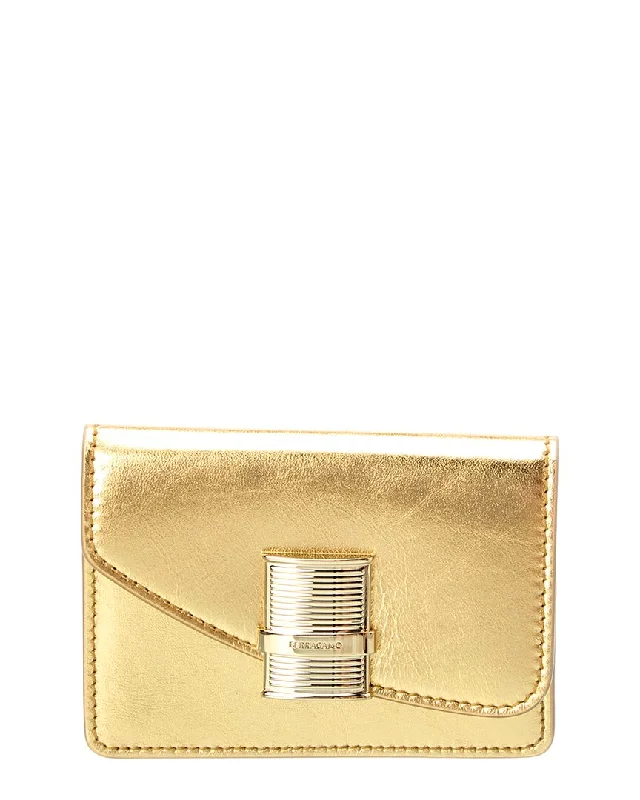 Women's money clip with a braided leather strap​Ferragamo Fiamma Leather Card Holder